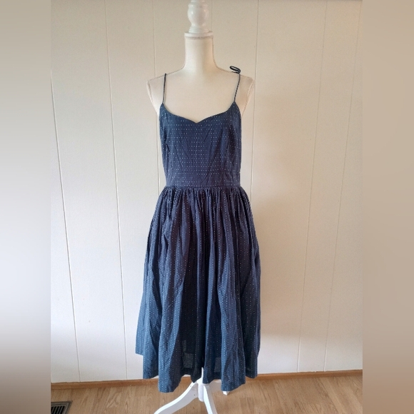 Modcloth Shoulder Tie Dress Size 10 Midi Sundress Blue Dots Retro Rockabilly NWT - Picture 1 of 10